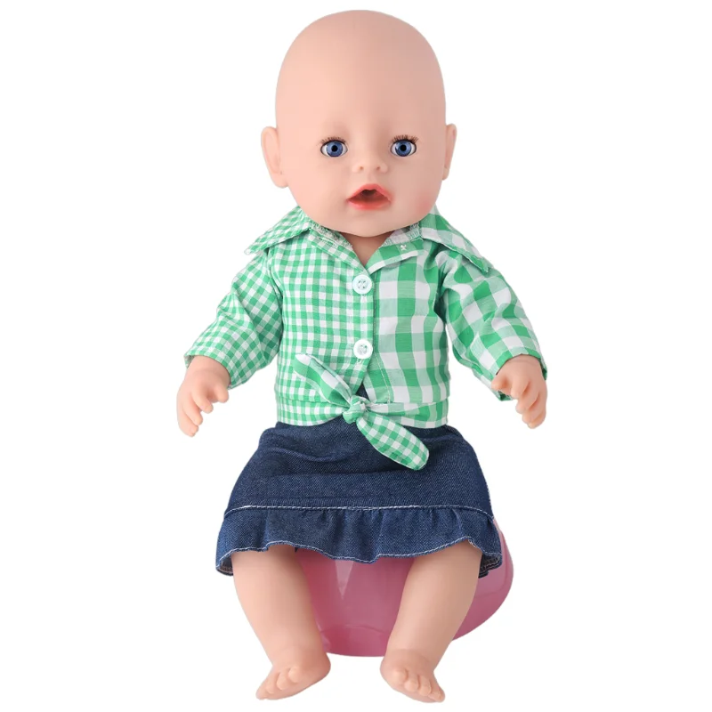 38cm doll clothes for 43cm Bebe doll boy clothes pants blue elephant set for 17" doll fur pajama