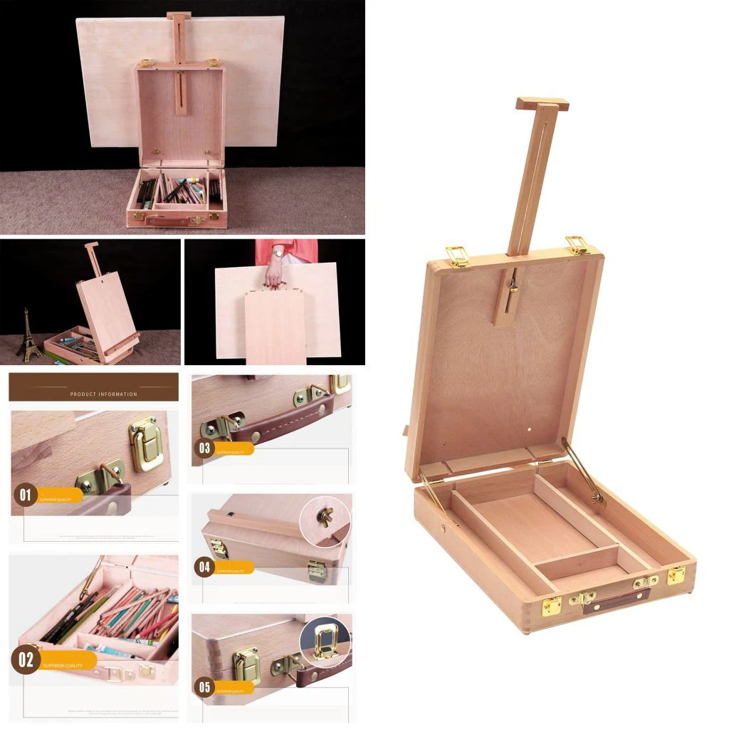 Wooden Art Easel Box Sketch Box Table Easel for Painting Desktop for Drawing Sketch