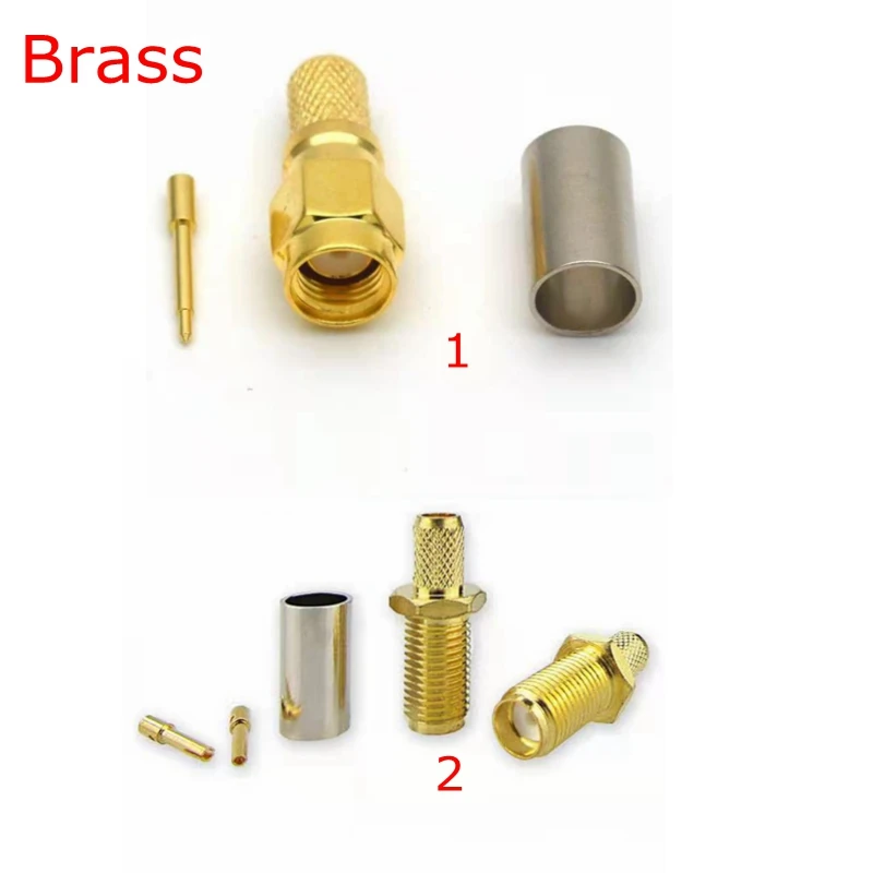 Sma Feminino Masculino Conector Fêmea Sma Macho Cravar para Rg59 Lmr240 Cnt240 Coaxial Cabo Jumper de Latão Banhado a Ouro Peças Lote Lmr240