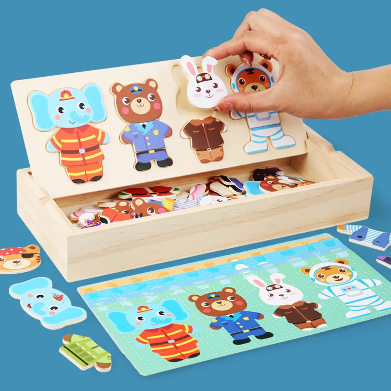 Elephant Bear Change Clothes Children's Early Education Wooden Jigsaw Puzzle Dressing Game Baby Puzzle Toys For Children Gift 2