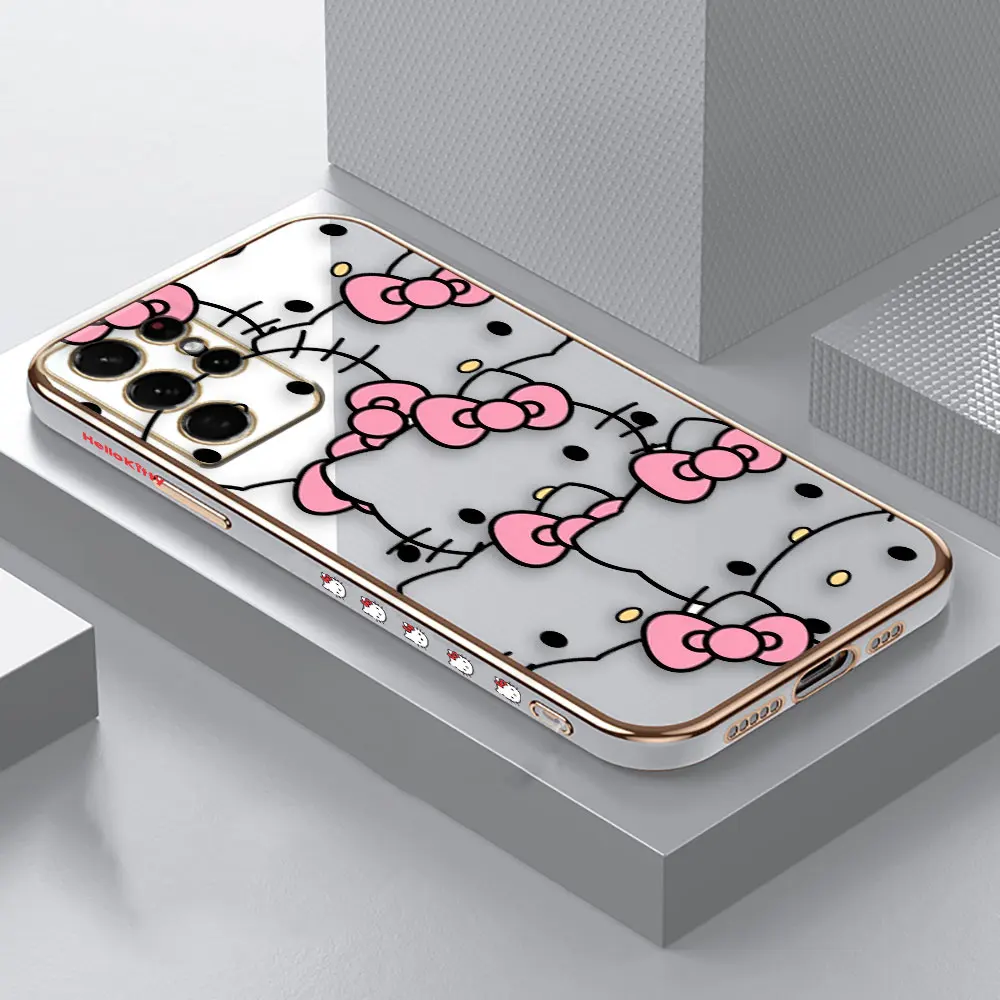 thumbnail image 1 of Smooth E-TPU Phone Case For Samsung Galaxy S24 S23 S22 S21 S20 FE S10 S9 A01 A02 A03 PLUS ULTRA 5G Case Pink Art Hello Kitty Cat, 1 of 5