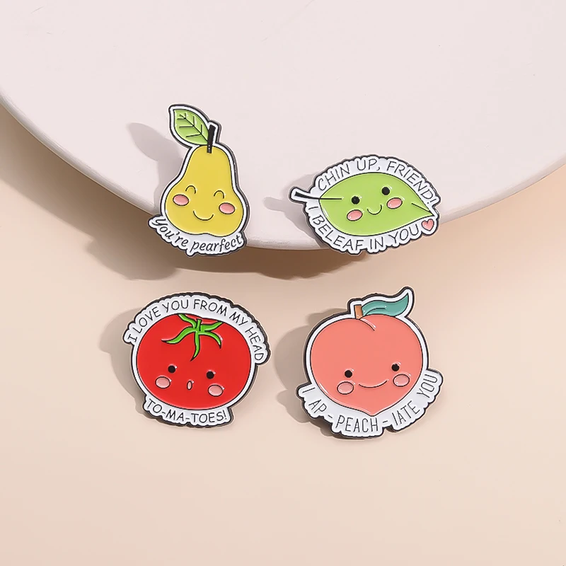 Emaille-Anstecknadel „You're Pearfect“, „I Love You From My Head“, süße Früchte, Pfirsiche, Birnen, Tomaten, Brosche, Anstecknadel, kreatives Großhandelsgeschenk