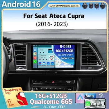 Radio Multimedia Android 16 para Seat Ateca Cupra 2016-2023, Reproductor de Video 2K QLED, GPS, Voz AI, CarPlay, 4G, Estéreo 1
