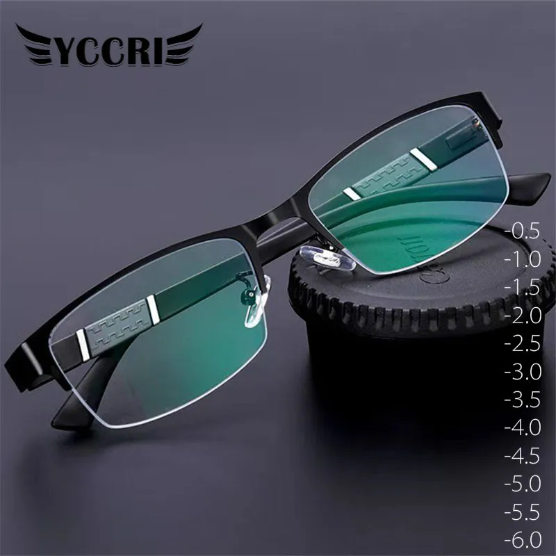 

YCCRI 2020 New Trend Reading Glasses Myopia Glasses Men High Quality Half Frame Diopters Business Office Glasses -0.5 To -6.0