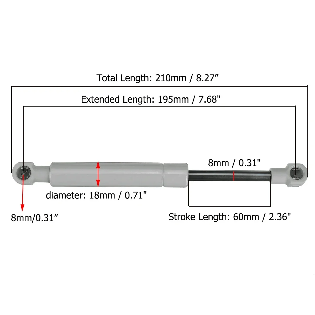 Car Gas Strut Bars Gas Spring Hood Support Rod Shock Lift 2pcs 200-380N 195mm 8mm for RV Bed Window Bus Caravans