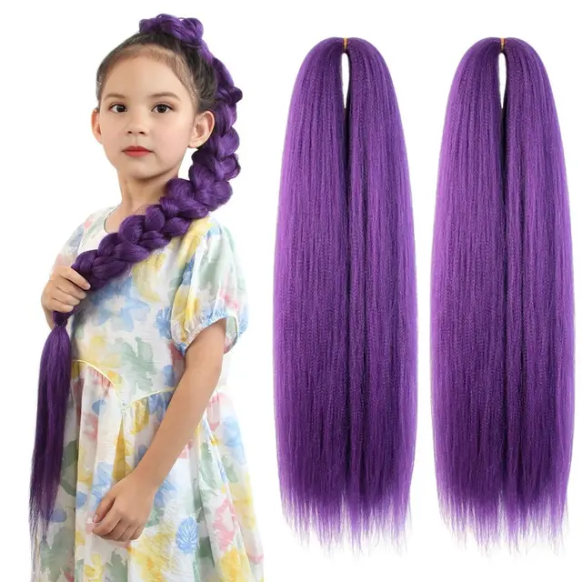 Extensions capillaires synthétiques tressées violettes, 24 26 28 30 pouces, Texture Yaki pré-étirée 1