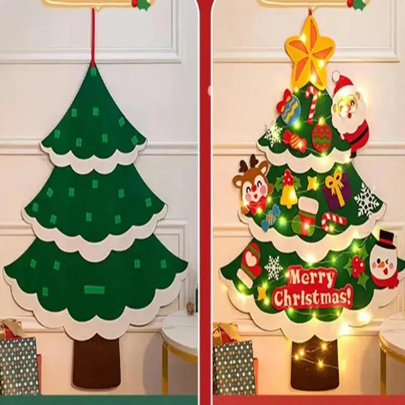 

Christmas Felt Tree DIY Handmade Pendants Multifunctional Wall Hanging Manual Tree Puzzle Ornaments With LED Light For Home Deco