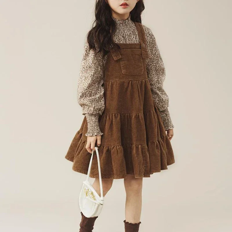 Girls' Dress Set Spring New Big Children Fashion Suspenders Dress Girls Floral Skirt Two-Piece Set