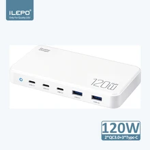 ILEPO 120W GaN Charger Desktop Fast Charger For Macbook USB Type C PD PPS Charging Station For IPhone 14 13 Pro Max Samsung 