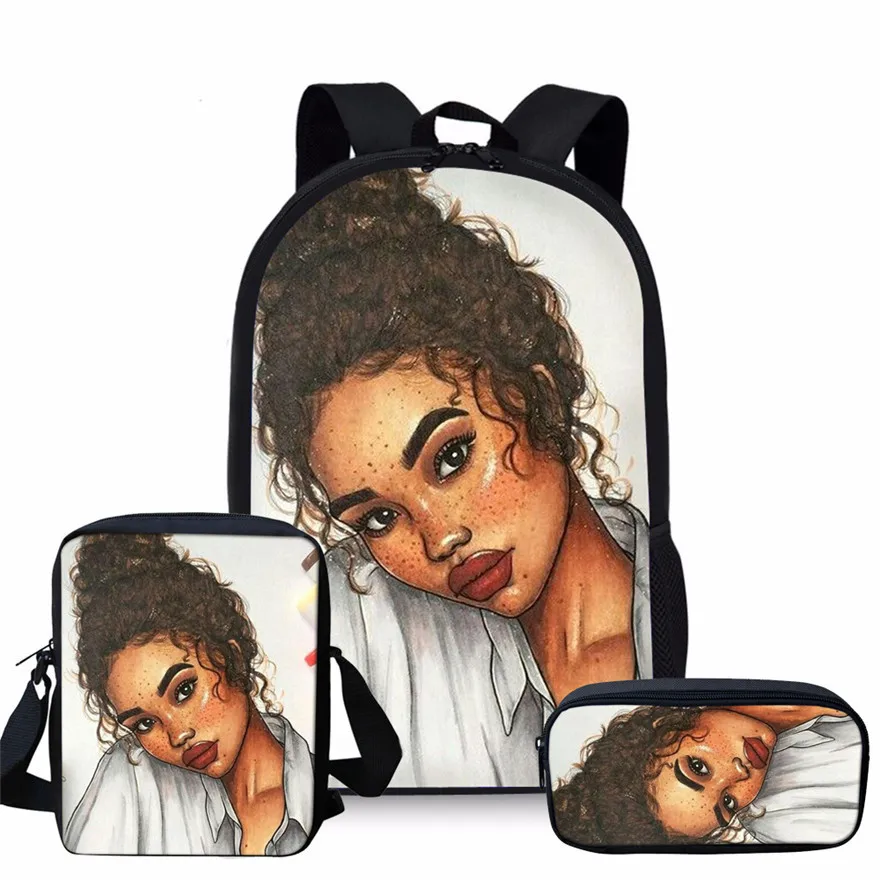 

Popular Black African Girls 3 Piece Backpack 3D Printing School Student School Bag Laptop Backpack Shoulder Bag Pencil Case