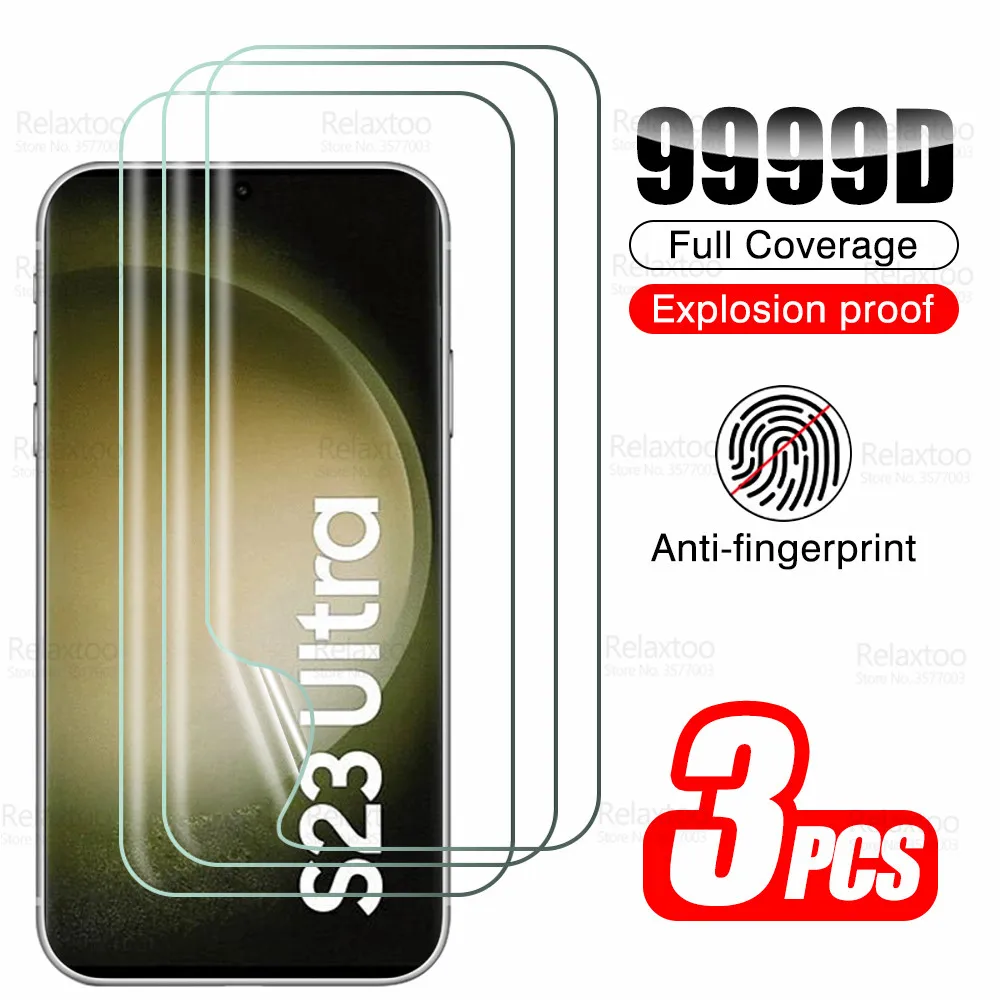 For Samsung Galaxy S23 Ultra Hydrogel Film 3Pcs Full Glue Screen Protector  Sumsung S 23 Plus 23S S23Ultra 5G Soft Film Not Glass