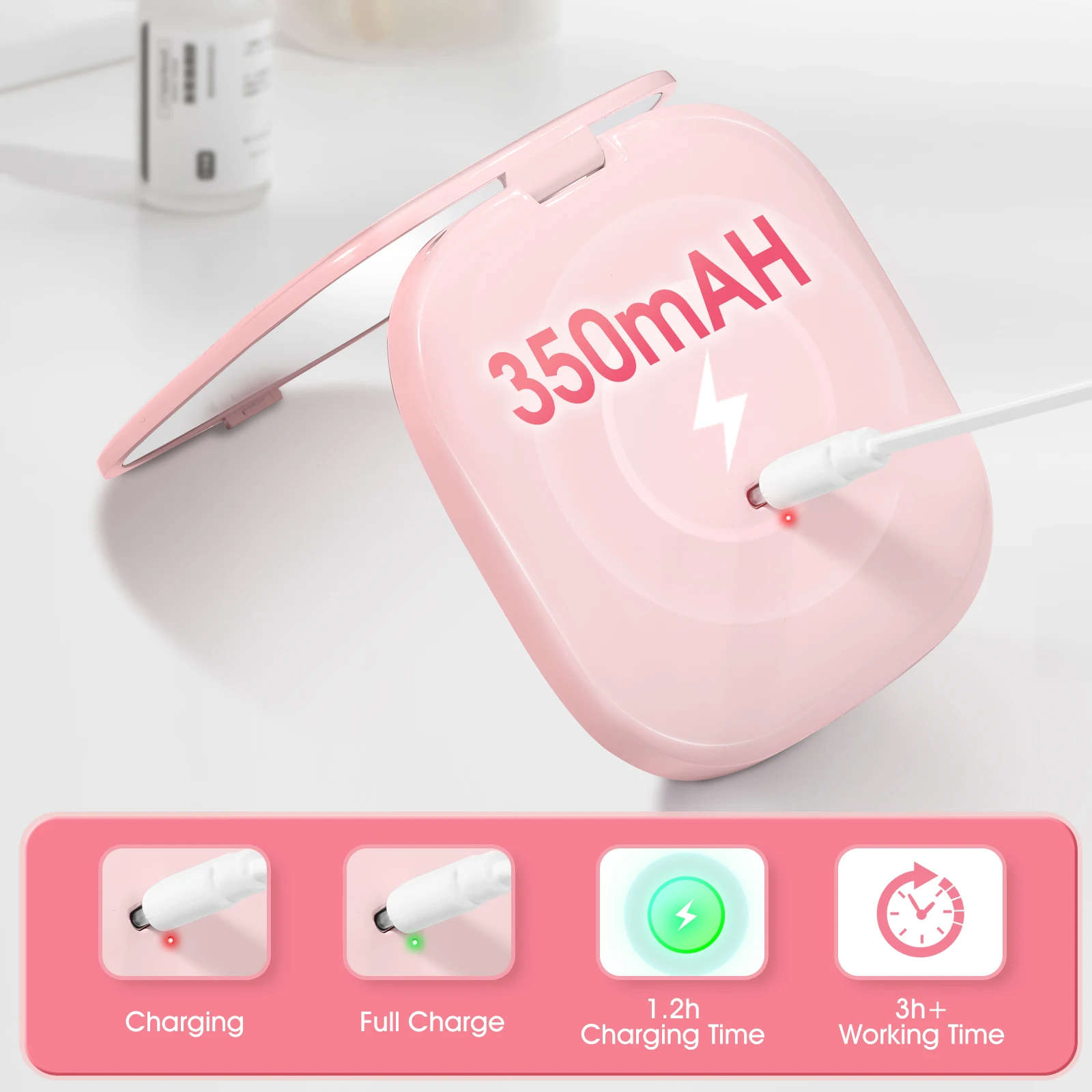 휴대용 양면 거울 1배/3배 확대 여행용 조절 가능 조명 손거울, 아름다움을 위한 휴대용 거울, 이동 중 선물용