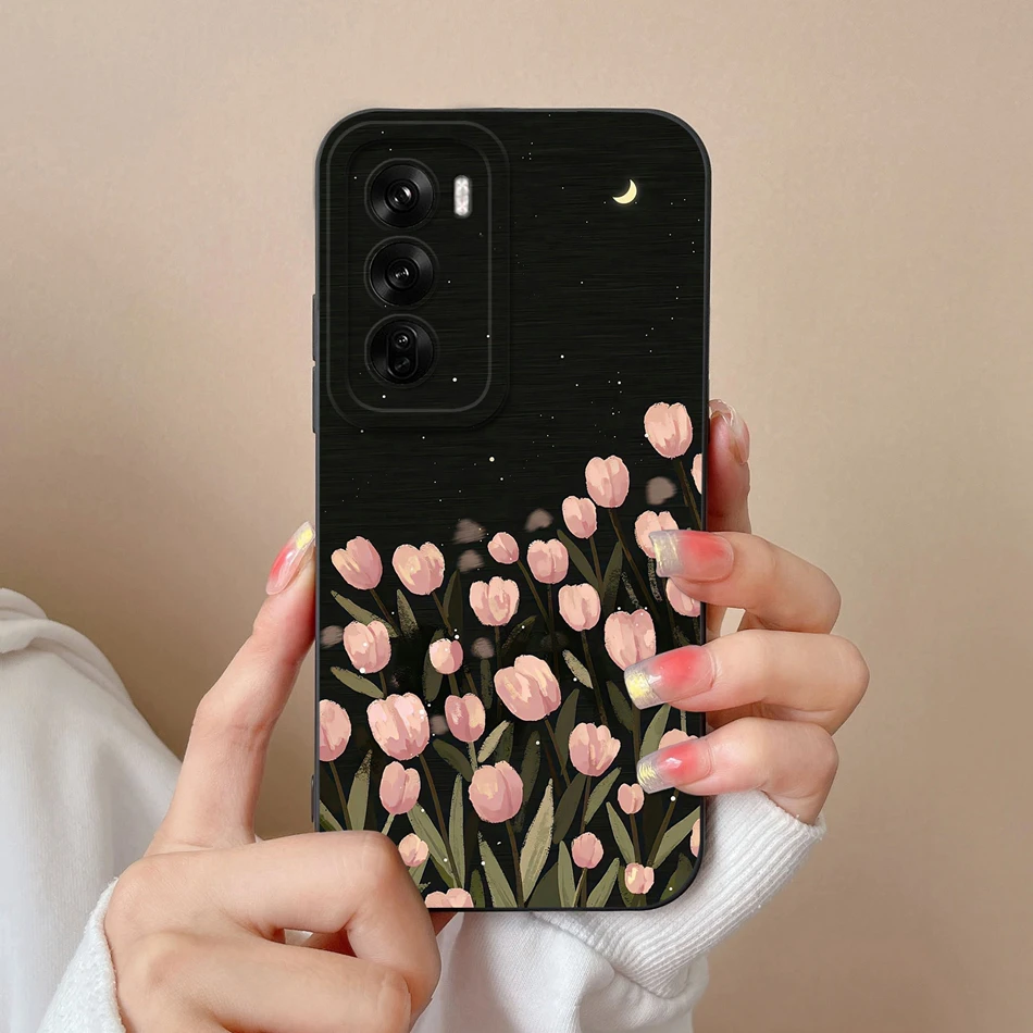 Tulips Cute Cat Soft Silicone Phone Case with Camera Protector