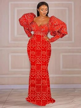Chiamaka Lantern Sleeve Mermaid Print Gown