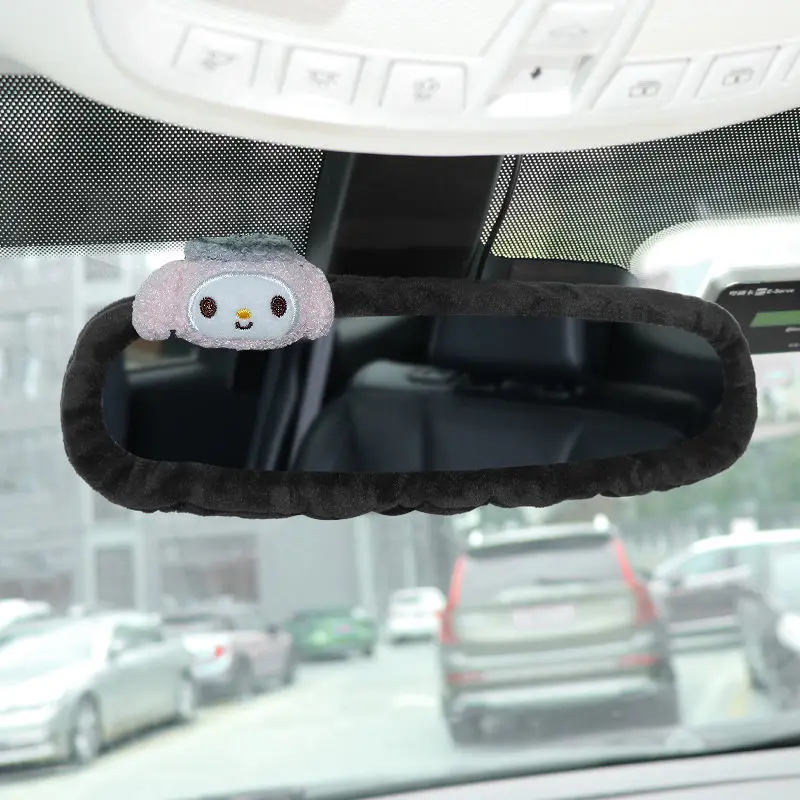 Car Plush Rabbit Rearview Mirror Cover Auto Interior Rearview Mirror Decor Cover Universal Car Accessories