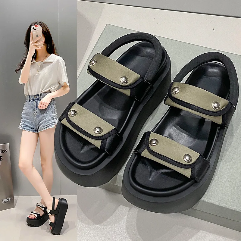 

Fashion Design Thick Heel Women European Style Sandals Female Inner High Heel Rome Spots Sandalias de mujer verano 2023