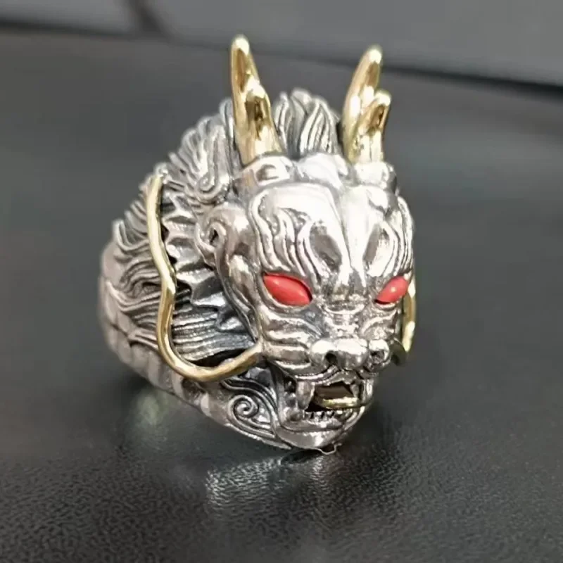 

2022 New 100% Real S925 Pure Silver Jewelry Dragon Ring for Man Ethnic Style Handmade Thai Domineering High-End Gifts