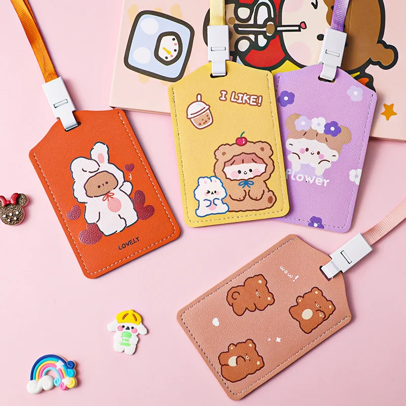 Credit Card ID Badge Holder Cute Cartoon Leather Bus Pass Case Cover Card Case Key Holder Ring Luggage Tag Trinket leather wallet wallet card holder card holder credit card holder credit card wallet card wallet coin purse wallet