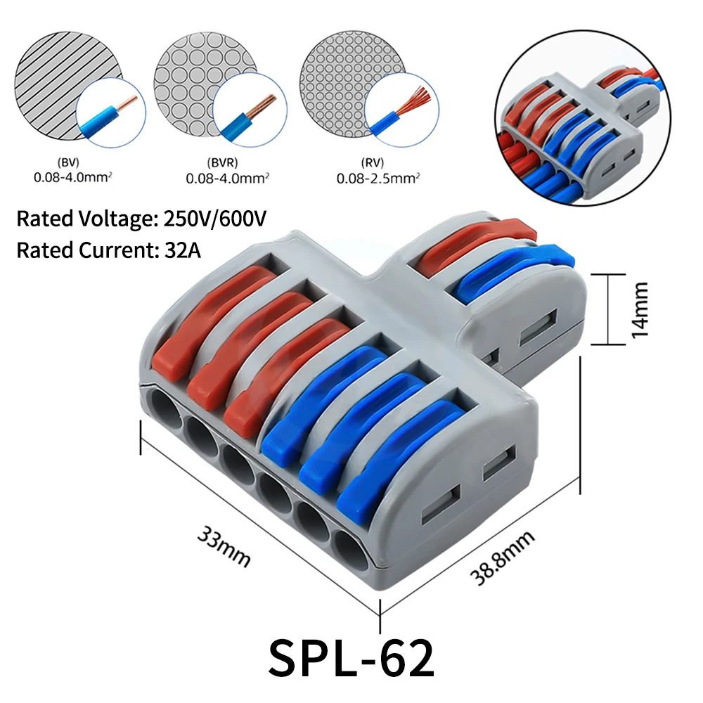 (10 Stück) SPL-1 SPL-2 SPL-3 SPL-4 SPL-5 Schnellklemmenblock SPL-42 SPL-62 SPL-82 Drahtverbinder SPL-63 SPL-93 Lampe SPL-102 SPL-122 Farbe spleißbar – Detail 18