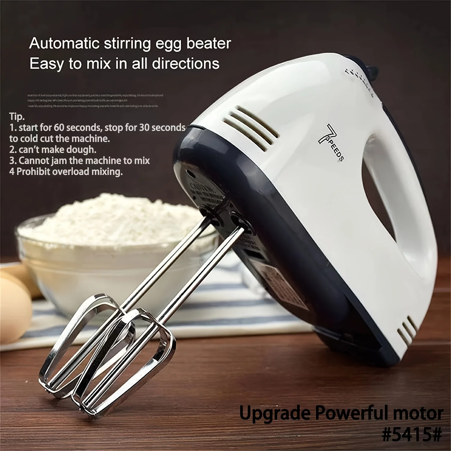 Electric Hand Mixer with 7 Speeds,Food Grade Handheld Egg Beater with Stainless Steel Beaters, Mini Whisk for Baking, Cake,Cream 3