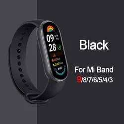 Sport Silicone Replacement Wristband Bracelet for Miband 8 9 (7 black)