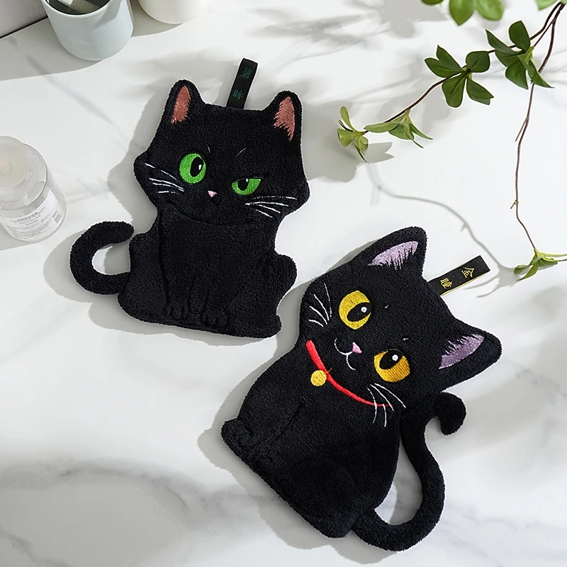 Cartoon Black Cat Soft Absorbent Hand Towel