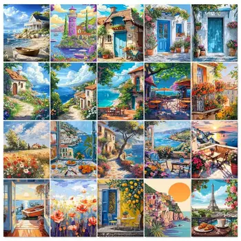 GATYZTORY Kit Pittura con Numeri Fai da Te, Quadro con Numeri Paesaggio su Tela, Disegno con Numeri, Decorazione Regalo Fai da Te