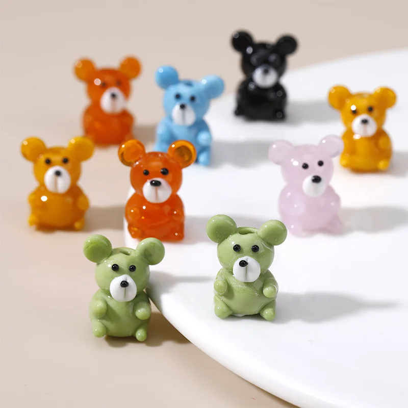 

2pcs 21x16mm Handmade Lampwork Bear Beads Fashion Cute Animal Murano Glass Bead For Jewelry Making DIY Bracelet Necklace Pendant
