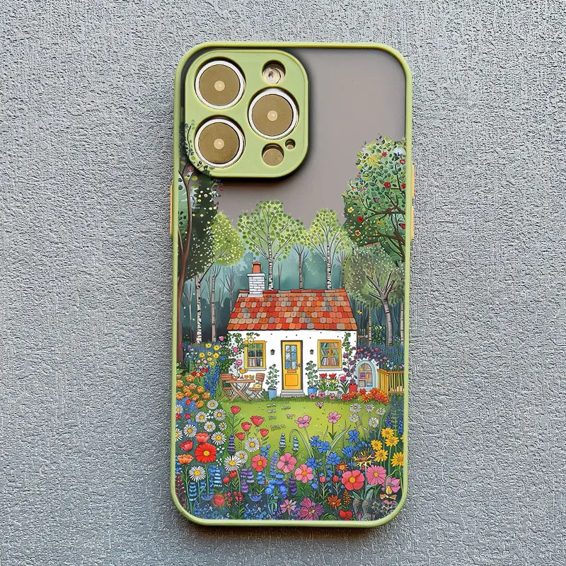 Modische Garten-Stil Kaffeehaus Handyhülle für iPhone 17 11 12 Mini Pro Max 13 14 15 16 Pro Max X XS XR Plus Stoßfeste Schutzhüllen – Detail 9