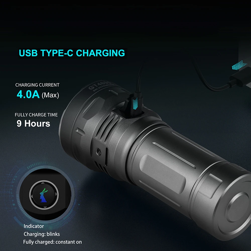 EDC LED 야외 손전등 800 미터 장거리 투사형 USB C 충전식 램프 15000 루멘 캠핑 랜턴 라이트 GT4695 3.0