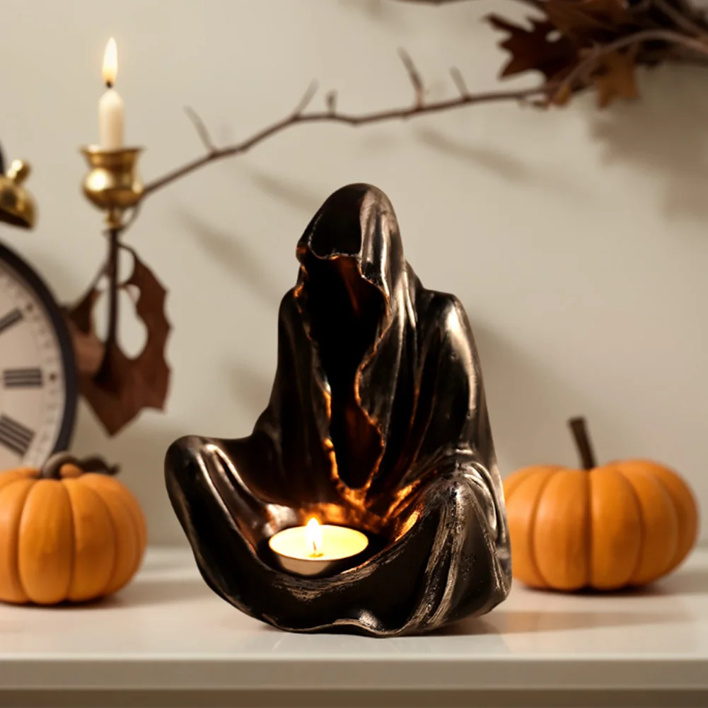 Resin Gothic Wizard Candle Holder for Halloween Decor