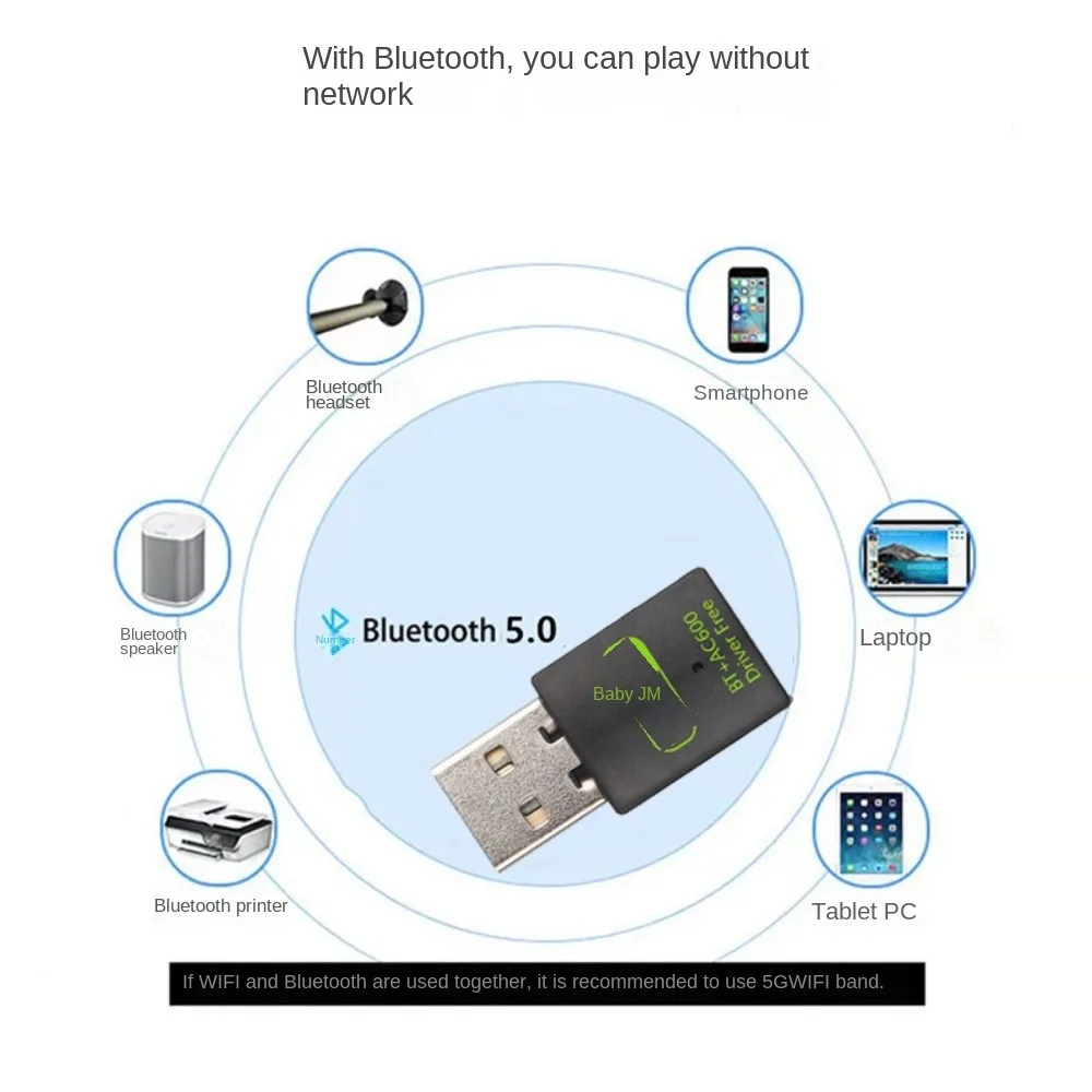 와이파이 네트워크 어댑터 BT+AC600 WLAN 동글 WiFi 수신기 600M WLAN 동글 무선 듀얼 밴드 WiFi 수신기