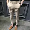 Men Blazer Pants Anti-wrinkle Mid Waist Men Ninth Pants Young Style Men Casual Ninth Suit Pants Pockets Business Long Trousers 2