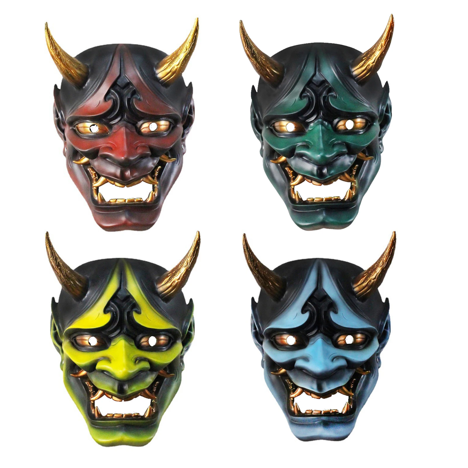 Japanese Ghost Hannyase Halloween Masquerade Cosplay Party Horror Ghost Horns Mask Women Men Samurai Noh Kabuki Makeup Prop Mask