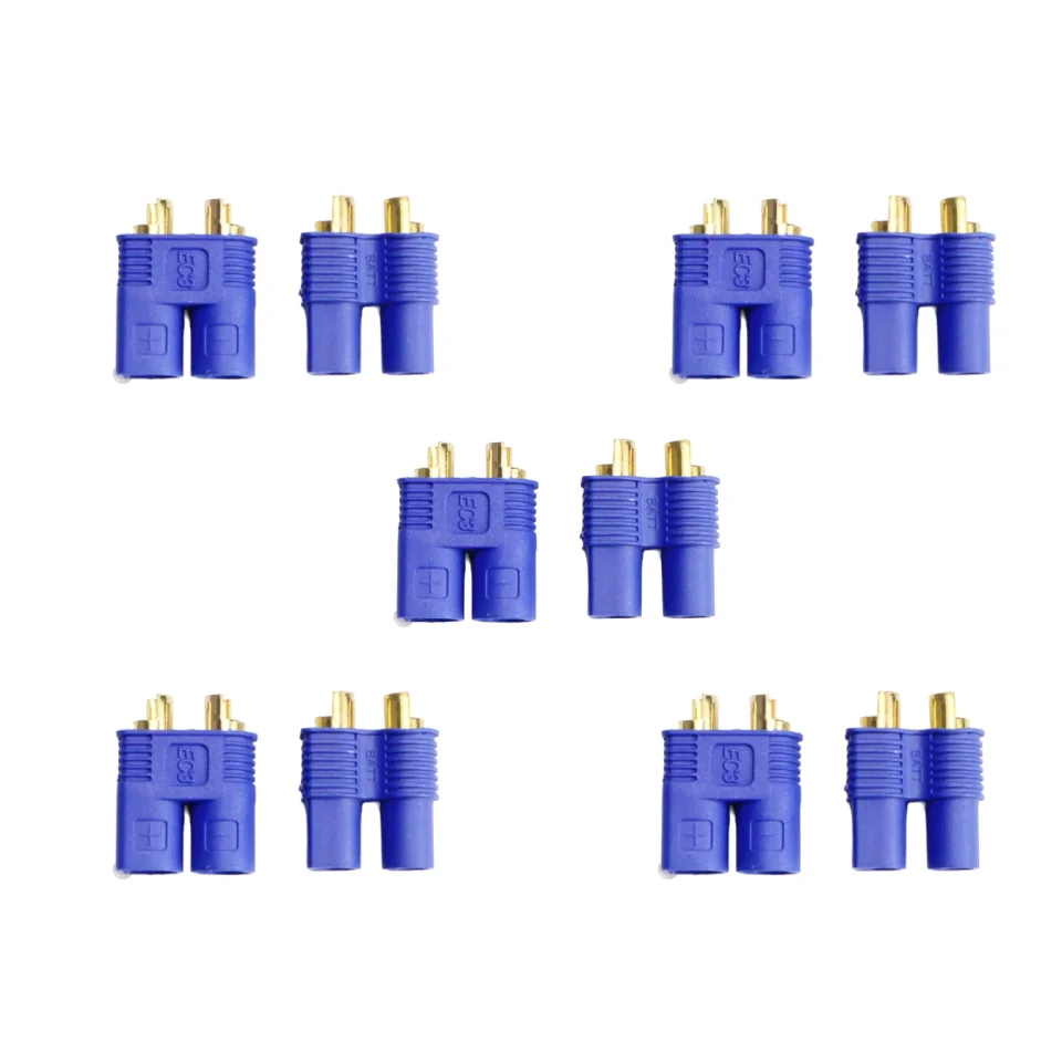 Assortiment de connecteurs EC3 pour batteries RC, avec cosses à souder et gaines thermorétractables.