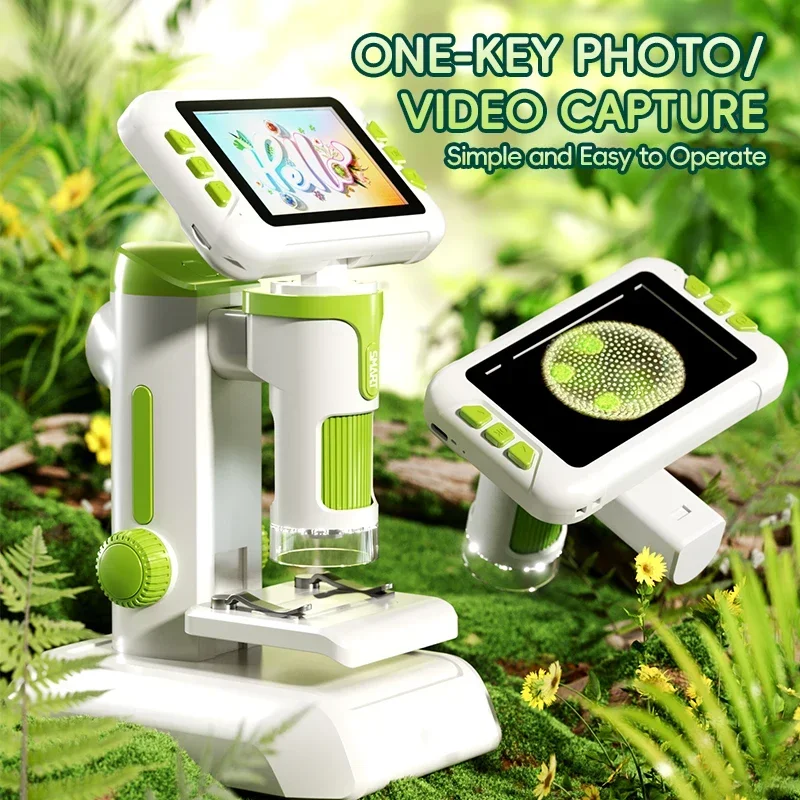 P01 Children's Hd Microscope Desktop Handheld 2-In-1 Portable Digital Microscope Science Experiment Biology Learn for Kids