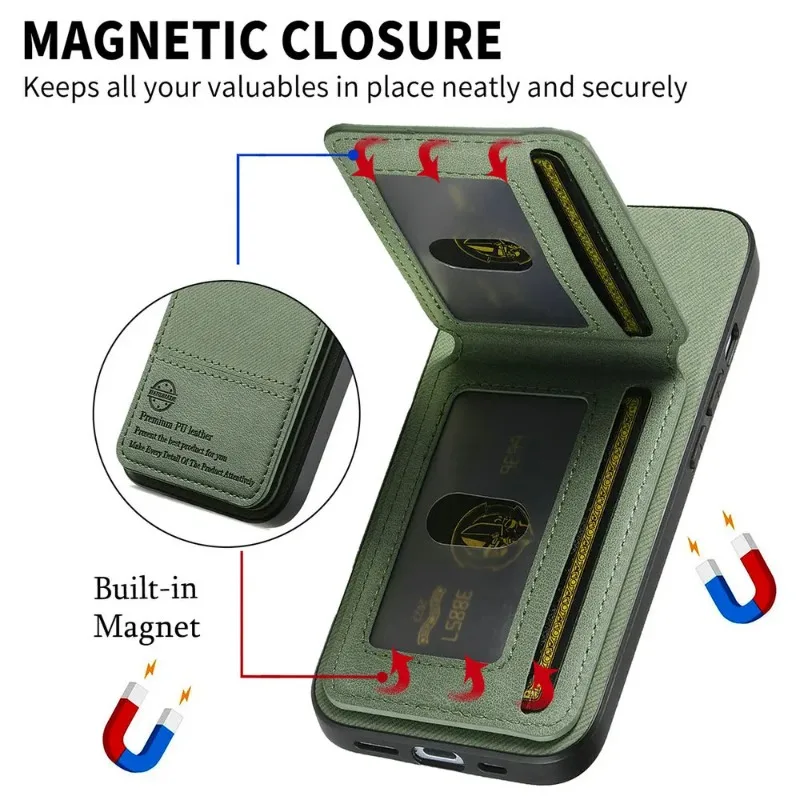 Leather Flip Wallet Case with Card Slot and Stand - Shockproof Cover Holder