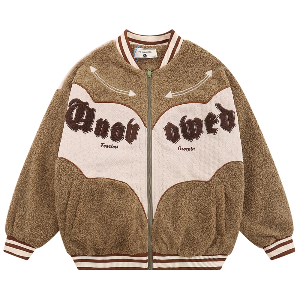 

Letters Embroidery Sherpa Baseball Jackets for Men Autumn Patchwork Men's Jackets 2 Colors