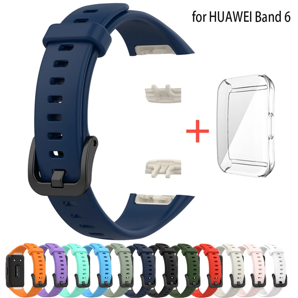 Silicone correa For Huawei Band 6 strap 6 Pro Strap With TPU Full Screen  Protector Case Replacement bracelet Honor Band 6 Strap