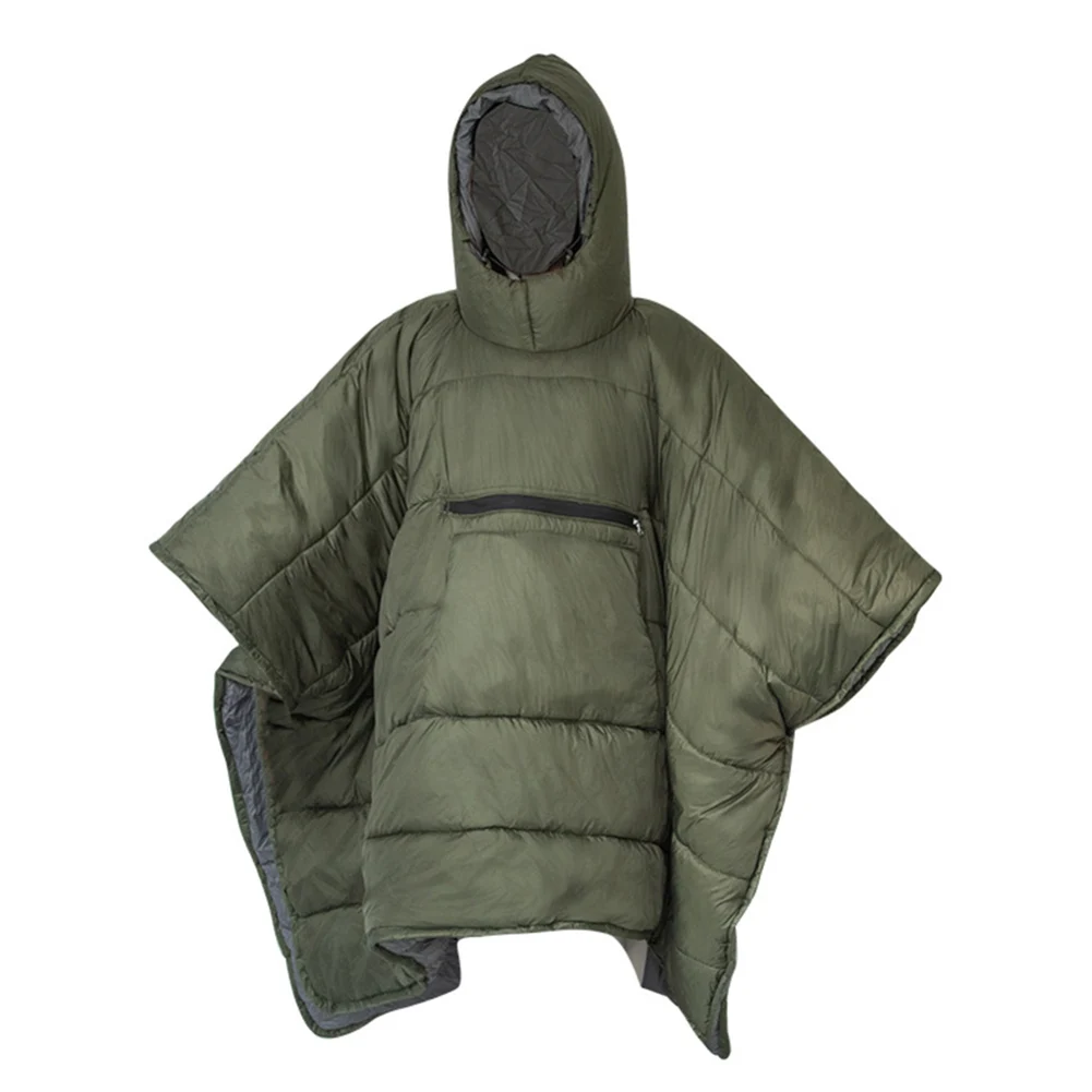 Outdoor Wearable Cloak Multi Functional Self-folding Cotton Blanket Camping Warm Poncho Sleeping Bag Camping Cloak Accessories