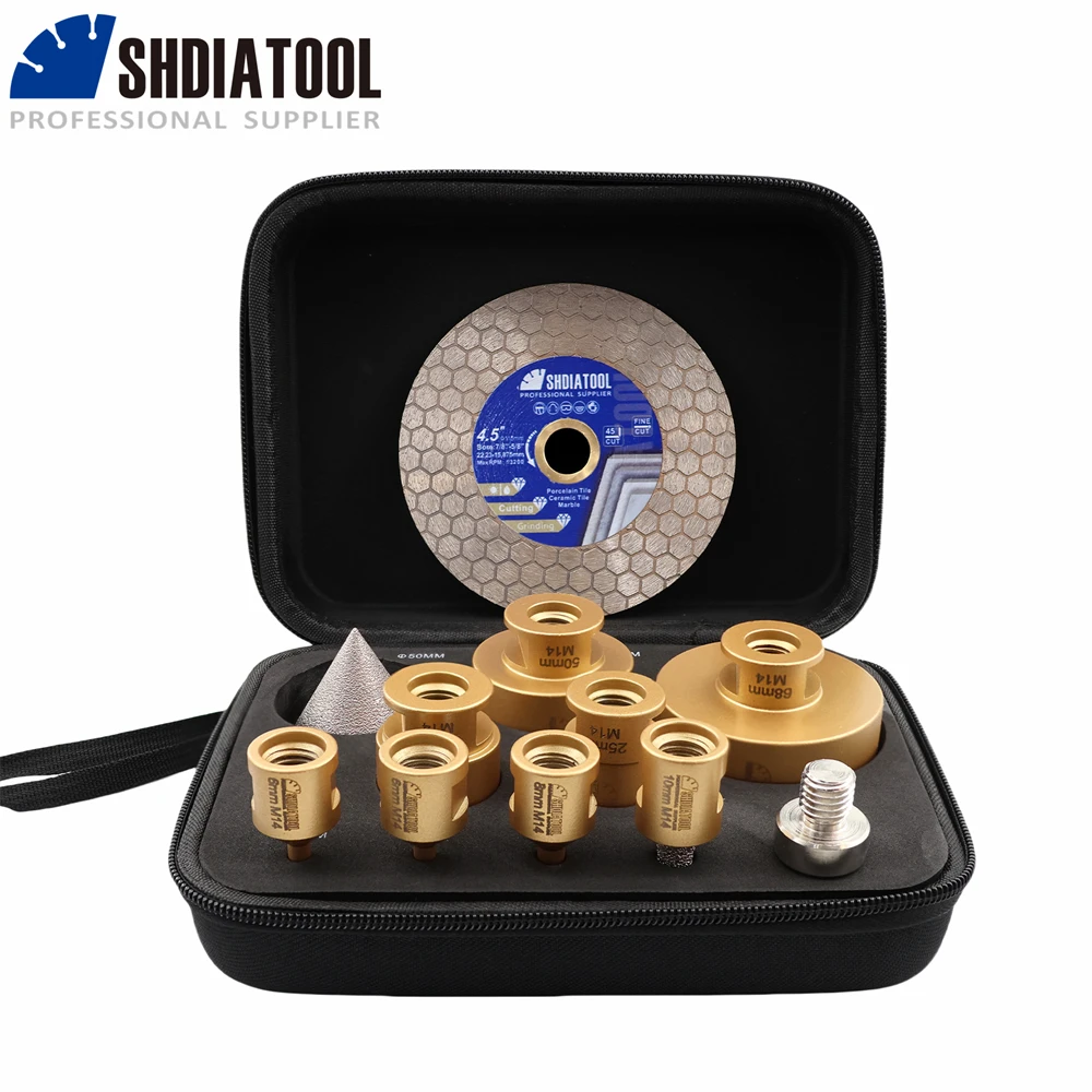 SHDIATOOL 11-teiliges Diamantbohrer-Set Ø6-68mm Lochsäge+10mm Fräser+50mm Fasenfräser+115mm Sägeblatt+HEX-Adapter – Detail 7