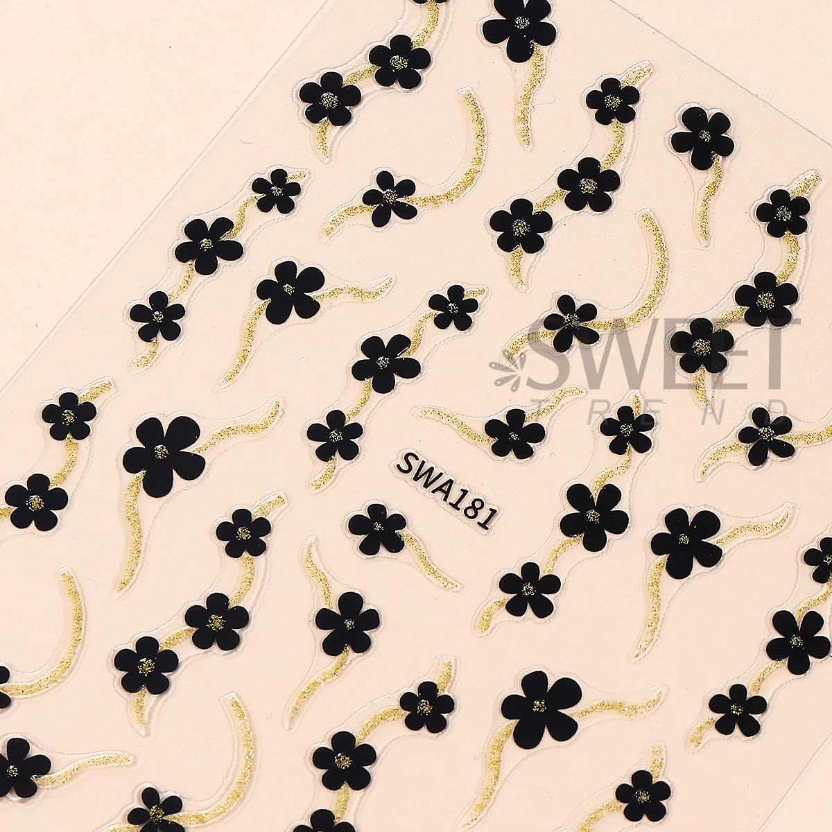 3개입 블랙 화이트 작은 꽃 네일 글리터 스티커 골드 실버 스월 라인 플로럴 디자인 접착 데칼 우아한 매니큐어 슬라이더