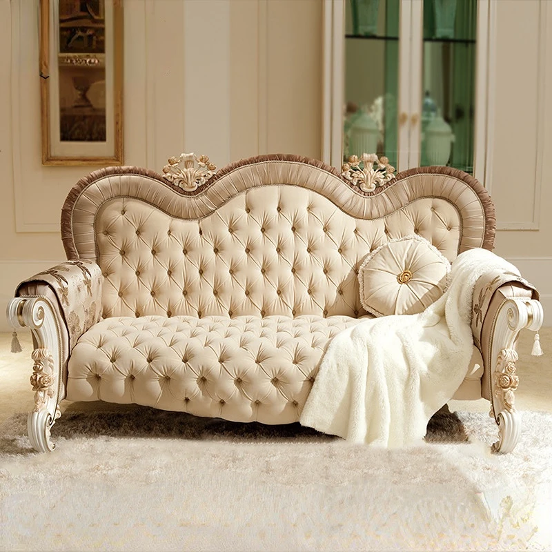 

French court luxury villa large living room sofa solid wood cloth European furniture can be customized
