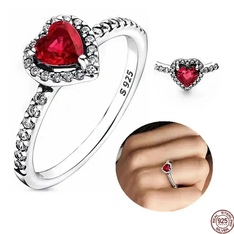 

Women's classic 925 sterling silver colored heart-shaped crystal high-quality ring fits design original charm jewelry DIY gifts