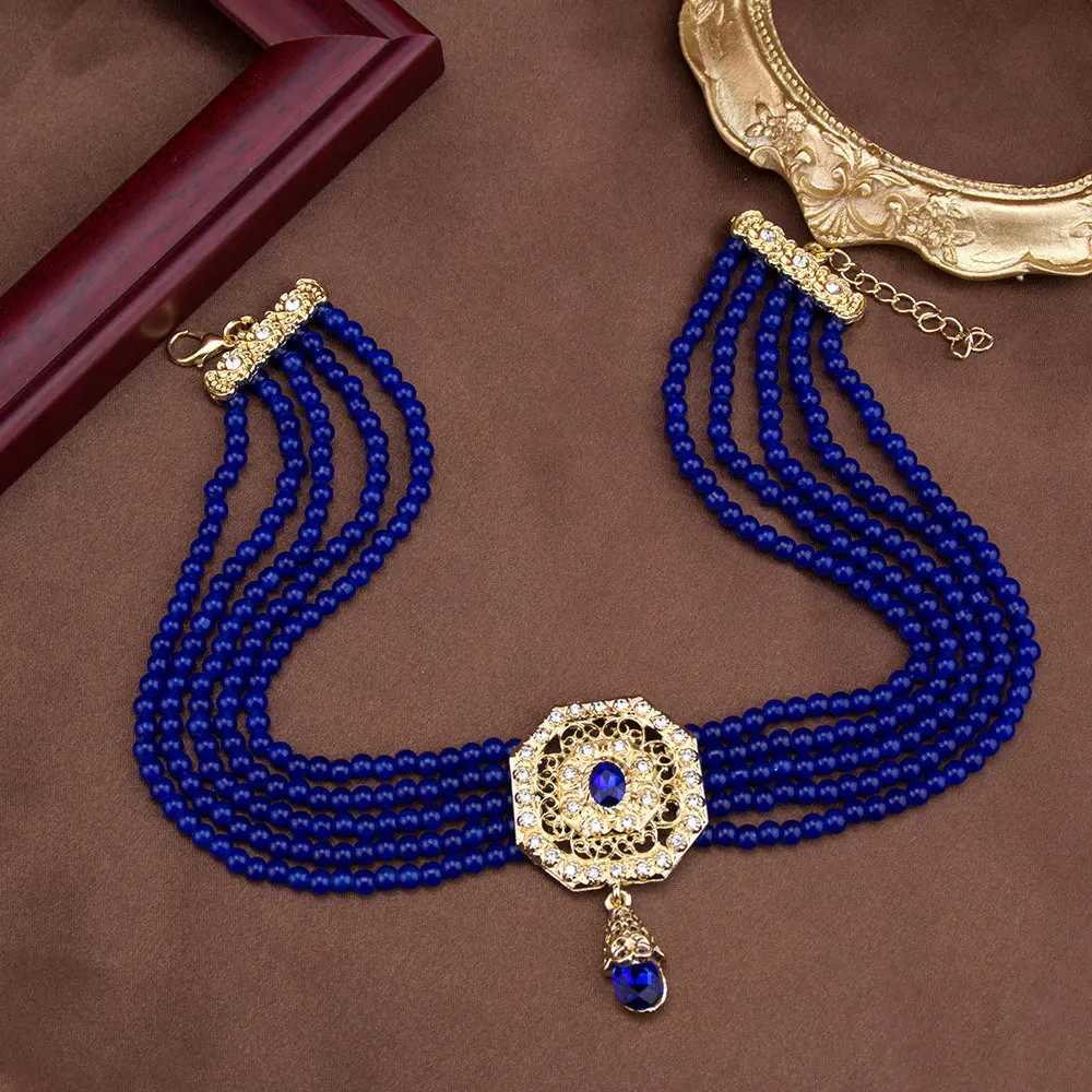 Sunspicems شيك المغرب مجوهرات سلسلة من الخرز المختنق قلادة للنساء الذهب اللون مربع شبكة قلادة العربية الزفاف بيجو