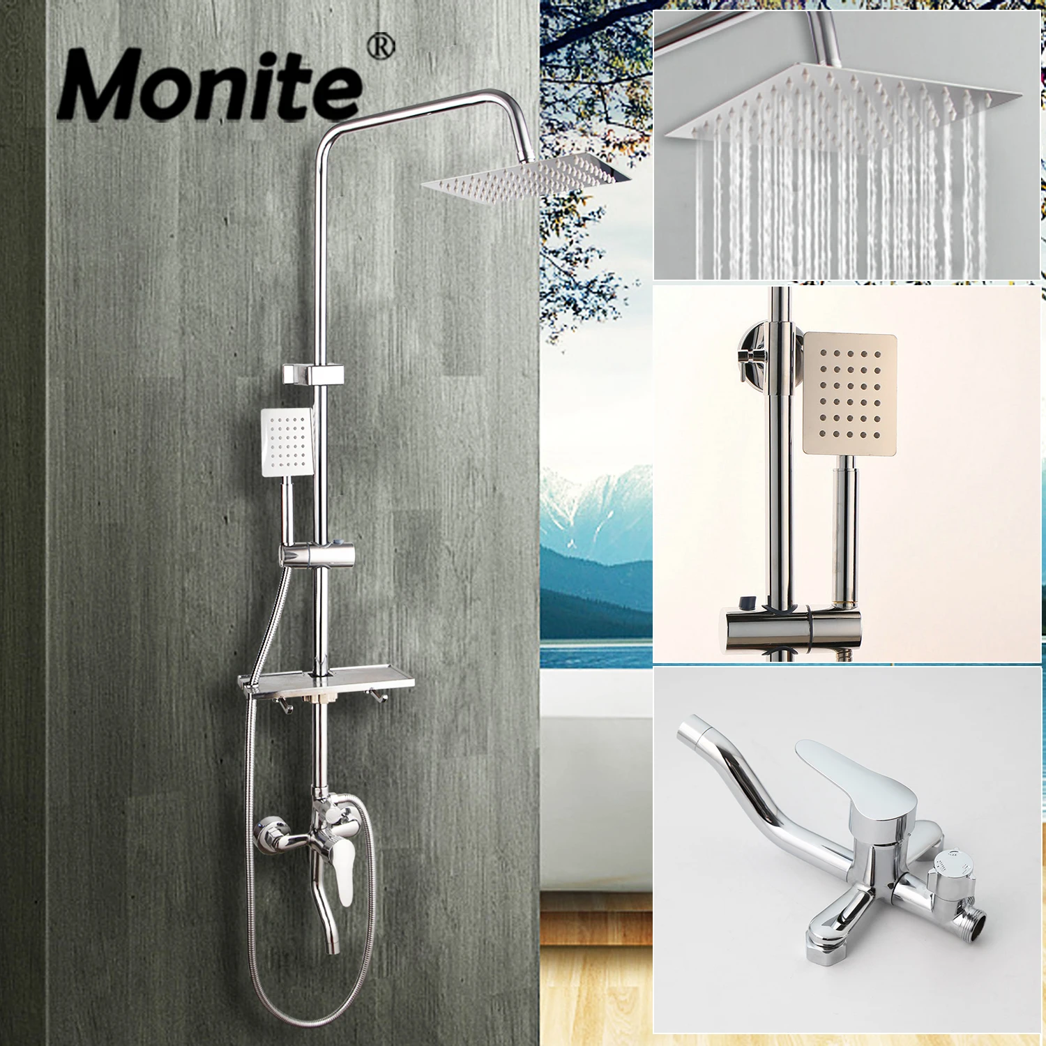 8 Inch Rainfall Shower Faucet Wall Mounted Bathroom Shower Set Adjust Height Handheld 3 Ways Mixer Faucet bathroom shower faucet set bathroom faucet