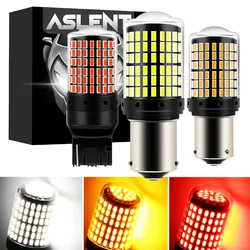 LED Bulbs - Pack of 2 High-Performance CanBus Reverse and Turn Signal Lights, 144 SMD - 7440 W21W WY21W T20 (Amber Yellow)