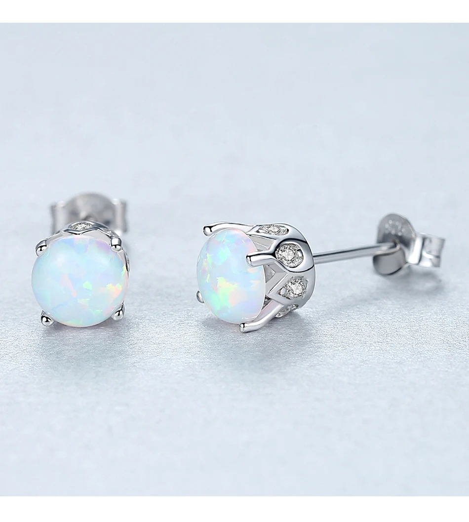 Orecchini a bottone rotondi classici con opale di fuoco per donne. Orecchini in argento sterling pregiato per la festa delle ragazze_voghion.com