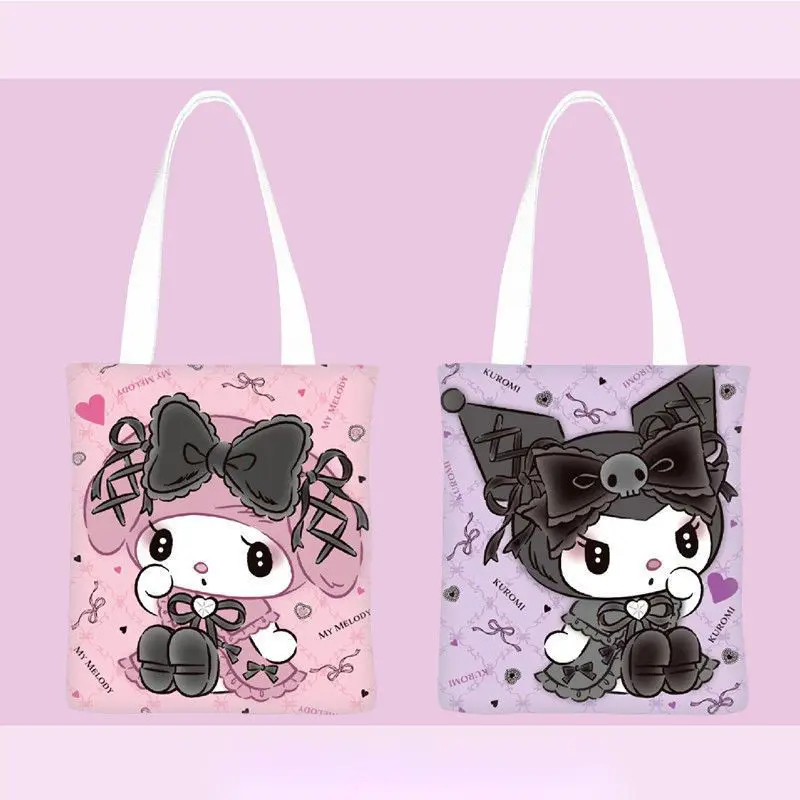 Sanrio Cartoon Kuromi Hello Kitty Canvas Bag Fashion Shoulder Bag Large Capacity Student Stationery Bag Shopping Bag Girls Gift