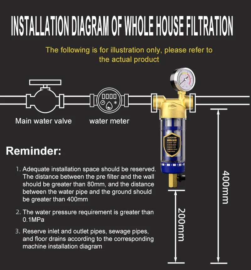 Pre Filter Backwash Stainless Steel Mesh Purifier Central Prefilter Water Filter Sediment Filtration Whole House Water
